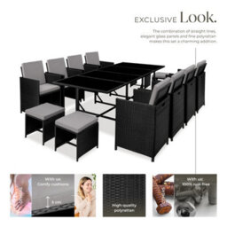Tectake Garden Table And Chairs Palma - 12 Seats With Cushions, Dining Table, Rain Cover - Black/grey - thumbnail 3