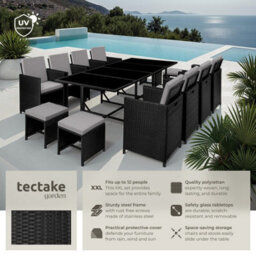 Tectake Garden Table And Chairs Palma - 12 Seats With Cushions, Dining Table, Rain Cover - Black/grey - thumbnail 2