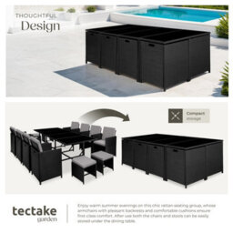 Tectake Garden Table And Chairs Palma - 12 Seats With Cushions, Dining Table, Rain Cover - Black/grey - thumbnail 4