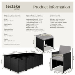 Tectake Garden Table And Chairs Palma - 12 Seats With Cushions, Dining Table, Rain Cover - Black/grey - thumbnail 6
