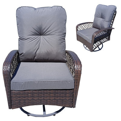 Patio Rattan Swivel Chair, 360 Degrees Swivel Lounge Armchair With Soft Cushion, Weatherproof Pe Ratta - Brown - image 1