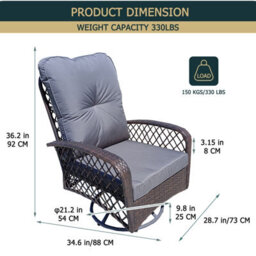 Patio Rattan Swivel Chair, 360 Degrees Swivel Lounge Armchair With Soft Cushion, Weatherproof Pe Ratta - Brown - thumbnail 7