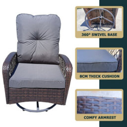 Patio Rattan Swivel Chair, 360 Degrees Swivel Lounge Armchair With Soft Cushion, Weatherproof Pe Ratta - Brown - thumbnail 4