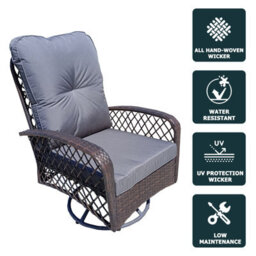 Patio Rattan Swivel Chair, 360 Degrees Swivel Lounge Armchair With Soft Cushion, Weatherproof Pe Ratta - Brown - thumbnail 5