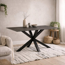 Wyld Haus Perth 135Cm Black Ceramic 4-Seater Dining Table With Industrial Metal Legs