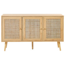Beliani 3-Door Rattan Front Sideboard Light Brown, W120 X D40 X H71Cm - thumbnail 1
