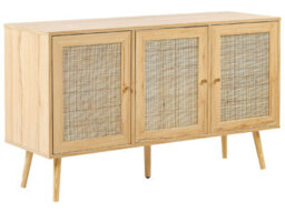 Beliani 3-Door Rattan Front Sideboard Light Brown, W120 X D40 X H71Cm - thumbnail 3