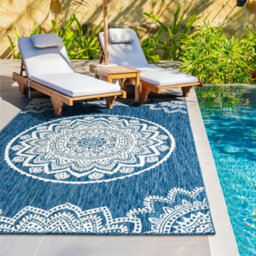 Homeart Outdoor Indoor Rug, Easy Clean, Uv Weather Resistant Rug For Patio, Gardenmandala Blue, Cream,180X270Cm - thumbnail 2