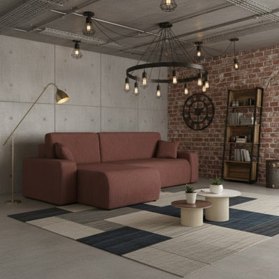 Piano L Shape Corduroy Corner Sofa Bed With Storage Soft Cord Fabric Modern Living Room Settee Stylish Comfortable Brown - image 1
