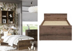 Impact Furniture Single Bed Frame Headboard Bedroom Dark Oak Effect Euro Solid Wood Slats Nepo - thumbnail 1