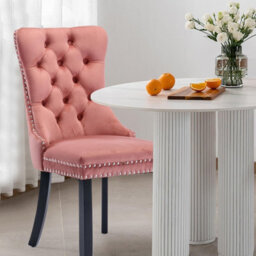 HomeTouch Set Of 4 Lux Pink Velvet Tufted Dining Chairs With Pull Knocker, Wing Back Kitchen Chairs Home Office Bedroom Chairs - thumbnail 8