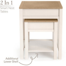Christow Nest Of Tables Set Of 2 Nesting Side Tables Oak-Effect Tops & Storage Cream - thumbnail 3