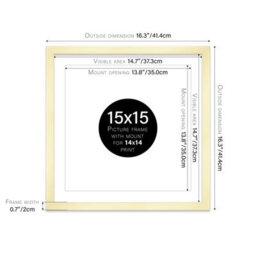 "15X15"" Gold Picture Frame - 15X15"" Square Frame With 14X14"" Mount For 15X15""/14X14"" Pictures Art Deco Style Room Decor, 1 Pack" - thumbnail 2