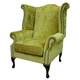 Chesterfield High Back Wing Chair Modena Mustard Velvet Bespoke In Queen Anne Style - thumbnail 2