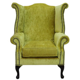 Chesterfield High Back Wing Chair Modena Mustard Velvet Bespoke In Queen Anne Style - thumbnail 1