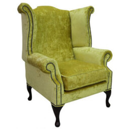 Chesterfield High Back Wing Chair Modena Mustard Velvet Bespoke In Queen Anne Style - thumbnail 3