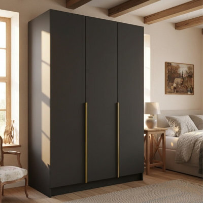 Calia I Minimalist Three Door Black Wardrobe With Gold Handles - image 1