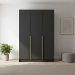 Calia I Minimalist Three Door Black Wardrobe With Gold Handles - thumbnail 2