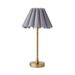 Valuelights Maeve Grey Scallop Pleated Tapered Shade Brushed Gold Bobbin Bobble Table Lamp - thumbnail 2