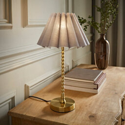 Valuelights Maeve Grey Scallop Pleated Tapered Shade Brushed Gold Bobbin Bobble Table Lamp