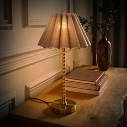 Valuelights Maeve Grey Scallop Pleated Tapered Shade Brushed Gold Bobbin Bobble Table Lamp - thumbnail 5