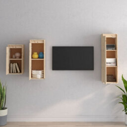 Berkfield Tv Cabinets 3 Pcs Solid Wood Pine - thumbnail 3