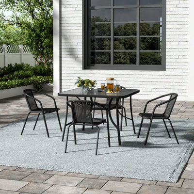 Breeins 3 Piece Outdoor Garden Black Glass Umbrella Table And Stacking Chairs Furniture Set Dining Set For Patio Lounge Balcony - image 1
