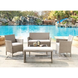 Home Detail 4-Seater Garden Sofa Set With Coffee Table & Bench, Grey Rattan - thumbnail 1