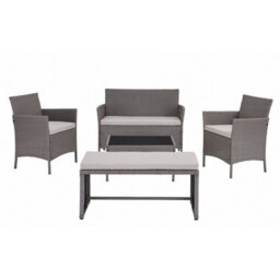 Home Detail 4-Seater Garden Sofa Set With Coffee Table & Bench, Grey Rattan - thumbnail 2