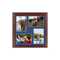 AK Frames 12X12 Rose Wood Classic Multi Photo Frame With Blue Mount - Holds 4 Apertures (4X) 6X4 Photos - thumbnail 1