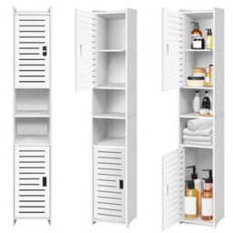 New Waterproof Bathroom Tall Cabinet Free Standing Floor Storage Unit Cupboard - thumbnail 3