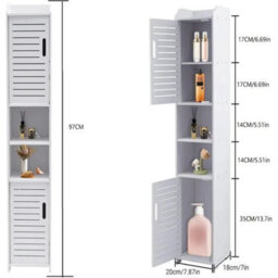 New Waterproof Bathroom Tall Cabinet Free Standing Floor Storage Unit Cupboard - thumbnail 2