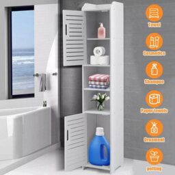 New Waterproof Bathroom Tall Cabinet Free Standing Floor Storage Unit Cupboard - thumbnail 5