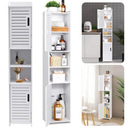 New Waterproof Bathroom Tall Cabinet Free Standing Floor Storage Unit Cupboard - thumbnail 4