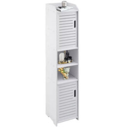 New Waterproof Bathroom Tall Cabinet Free Standing Floor Storage Unit Cupboard - thumbnail 1