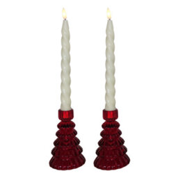 Set Of 2 Large Christmas Tree Candle Holders - Holly Berry Red - thumbnail 2