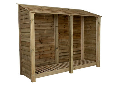 Arbor Garden Solutions Wooden Log Store W-227Cm, H-180Cm, D-88Cm - Natural (Light Green) Finish - image 1