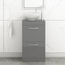 Royal Bathrooms 500mm Floor Standing Vanity Unit 2 Drawer Indigo Grey Gloss & Countertop Basin - Breeze - thumbnail 1