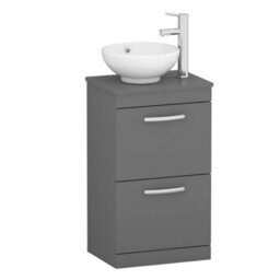 Royal Bathrooms 500mm Floor Standing Vanity Unit 2 Drawer Indigo Grey Gloss & Countertop Basin - Breeze - thumbnail 4