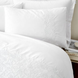 Bianca Fine Linens Embroidery Floral 200 Thread Count Cotton Duvet Cover Set With Pillowcases White - thumbnail 2
