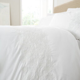 Bianca Fine Linens Embroidery Floral 200 Thread Count Cotton Duvet Cover Set With Pillowcases White - thumbnail 4