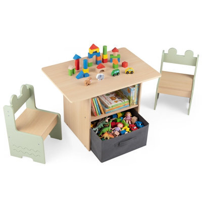 Gainoom Kids Green Table And Chairs Set Wooden Toddler Activity Table Set Indoor Children Furniture For Arts & Crafts - image 1