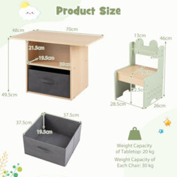 Gainoom Kids Green Table And Chairs Set Wooden Toddler Activity Table Set Indoor Children Furniture For Arts & Crafts - thumbnail 2