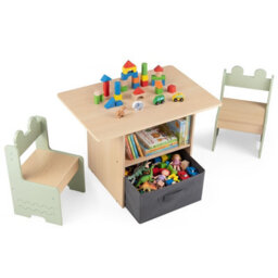 Gainoom Kids Green Table And Chairs Set Wooden Toddler Activity Table Set Indoor Children Furniture For Arts & Crafts - thumbnail 1