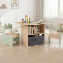 Gainoom Kids Green Table And Chairs Set Wooden Toddler Activity Table Set Indoor Children Furniture For Arts & Crafts - thumbnail 4