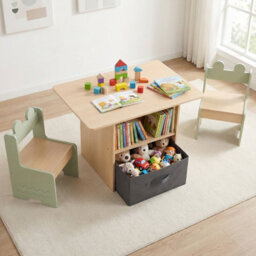 Gainoom Kids Green Table And Chairs Set Wooden Toddler Activity Table Set Indoor Children Furniture For Arts & Crafts - thumbnail 5