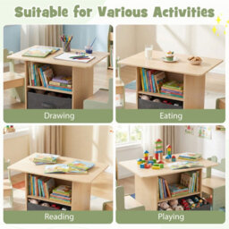 Gainoom Kids Green Table And Chairs Set Wooden Toddler Activity Table Set Indoor Children Furniture For Arts & Crafts - thumbnail 8