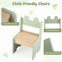 Gainoom Kids Green Table And Chairs Set Wooden Toddler Activity Table Set Indoor Children Furniture For Arts & Crafts - thumbnail 9