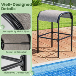 Costway Set Of 2 Patio Bar Stools 76 Cm Outdoor Metal Bar Height Bistro Stools - thumbnail 8