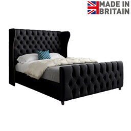 Donati Straight Curved Top Upholstered Soft Velvet Bed Frame - Black - thumbnail 6